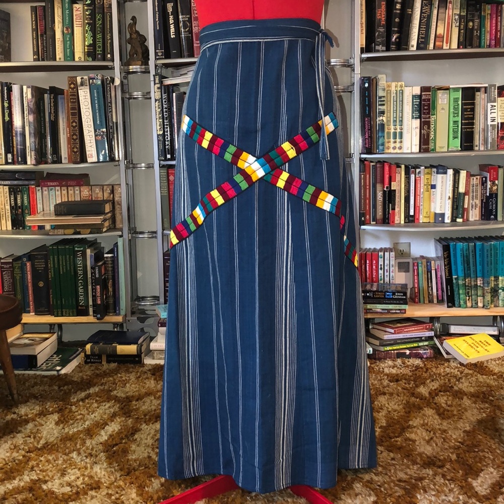 VTG denim wrap skirt with big multi color X detail